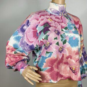 Desigual X Maria Escote Sweater Sz S Mock Neck All Over Floral Print Vtg Look